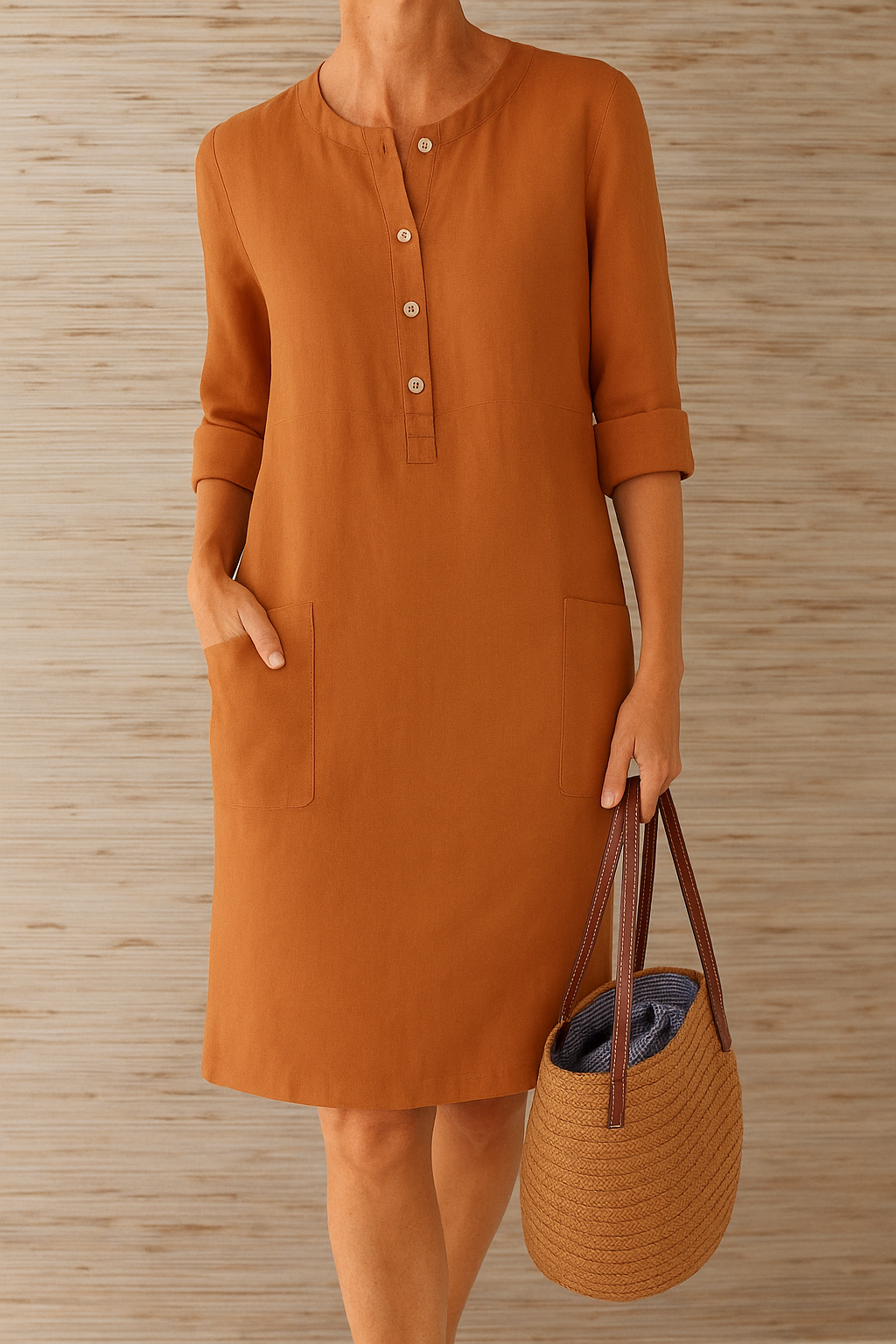 Knee-Length Cotton Linen Dress
