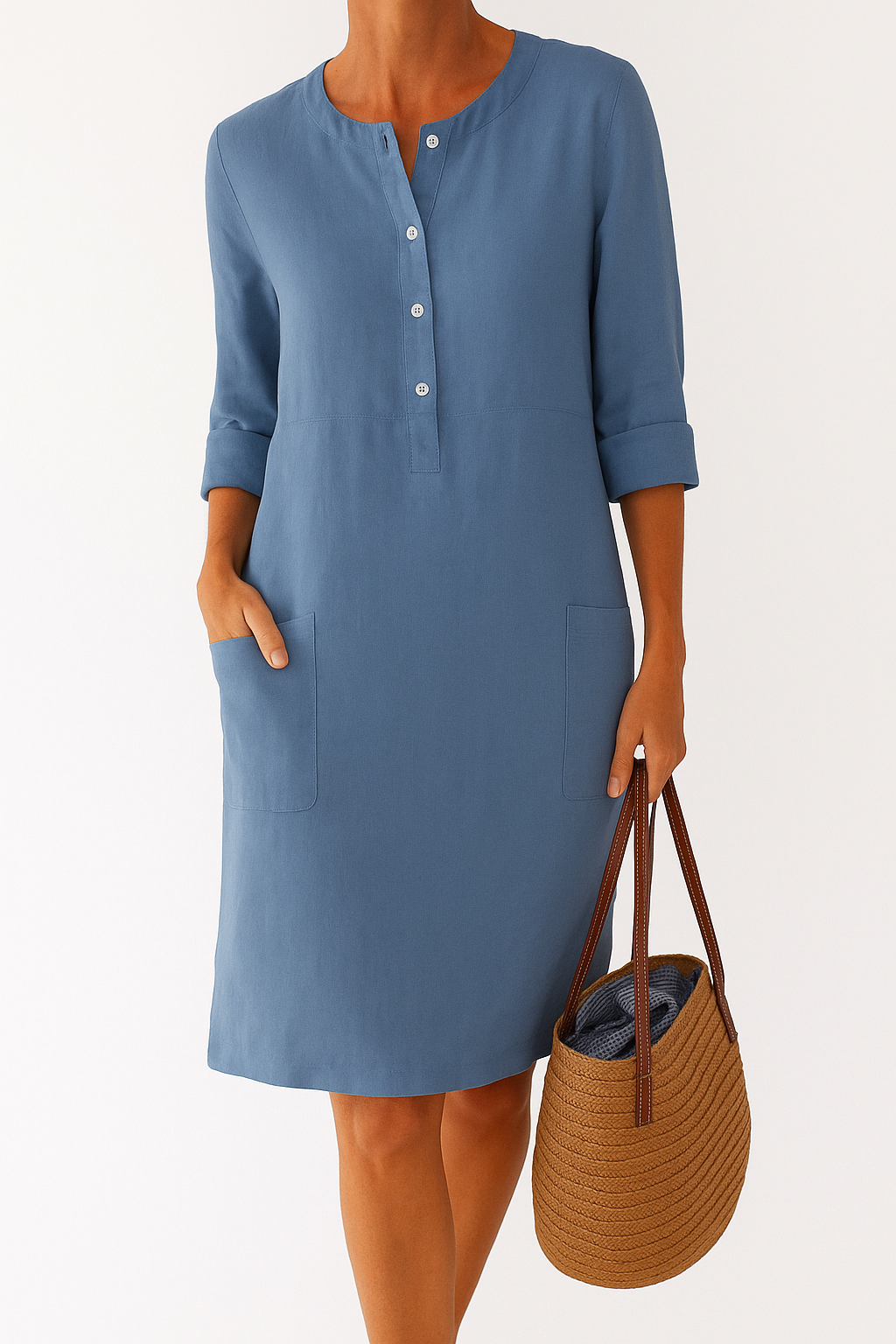 Knee-Length Cotton Linen Dress