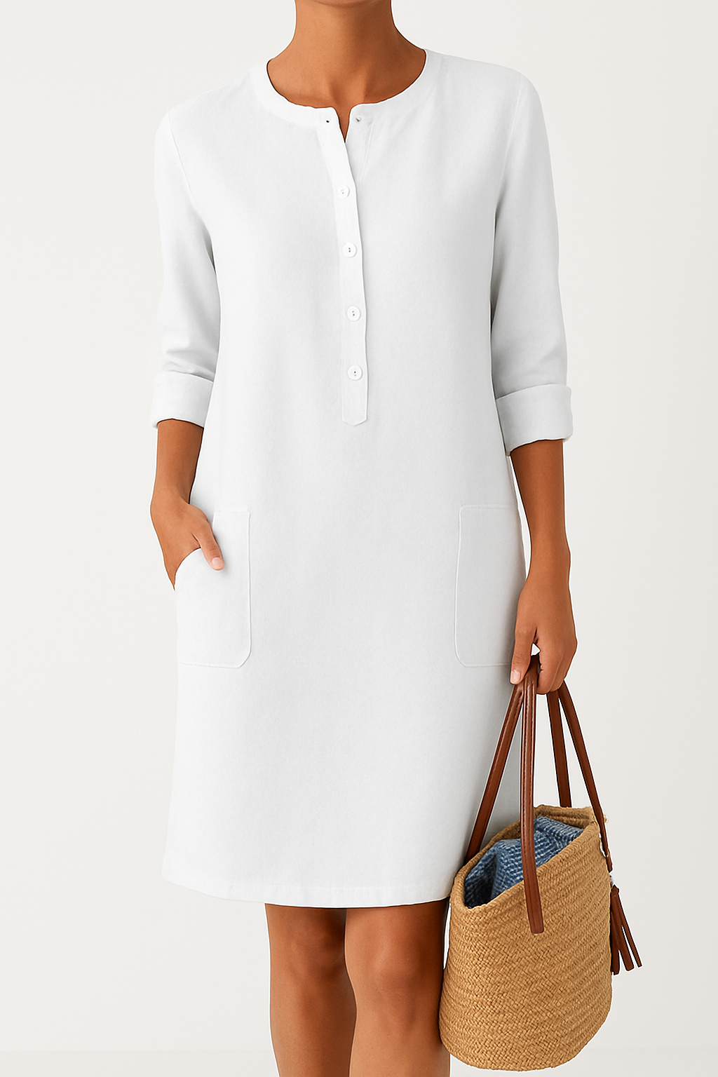 Knee-Length Cotton Linen Dress