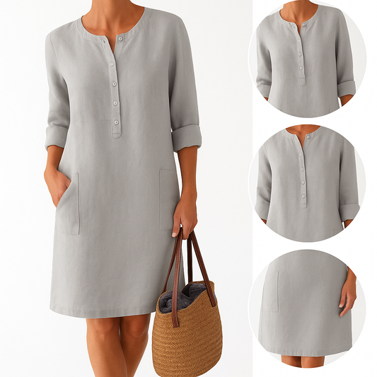 Knee-Length Cotton Linen Dress