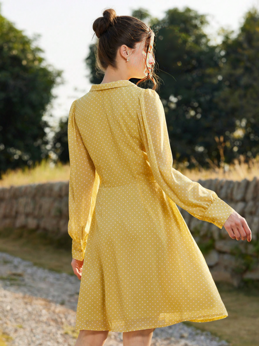 Yellow Classic Italian Romantic Polka Dot Maxi Dress