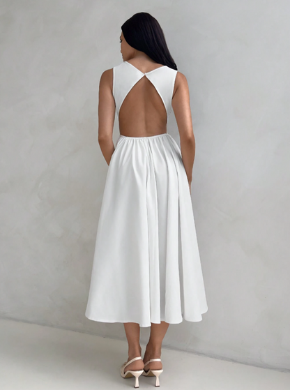 White A-Line Bubble Hem Midi Dress