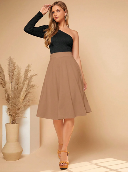 Brown Privé Zipper Side Flare Skirt