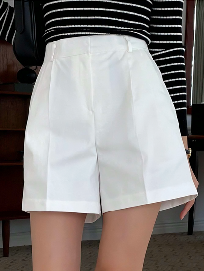 White Solid Wide-Leg Shorts