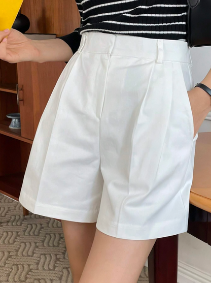 White Solid Wide-Leg Shorts