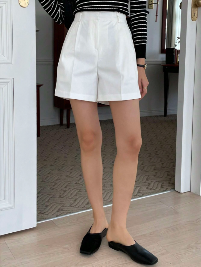 White Solid Wide-Leg Shorts