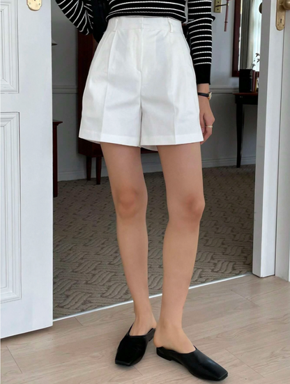 White Solid Wide-Leg Shorts