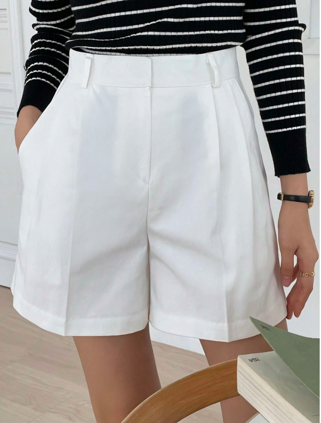 White Solid Wide-Leg Shorts