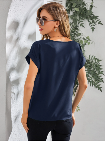 LUNE Navy Blue Rolled Cuff Batwing Sleeve Blouse