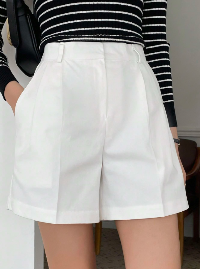 White Solid Wide-Leg Shorts