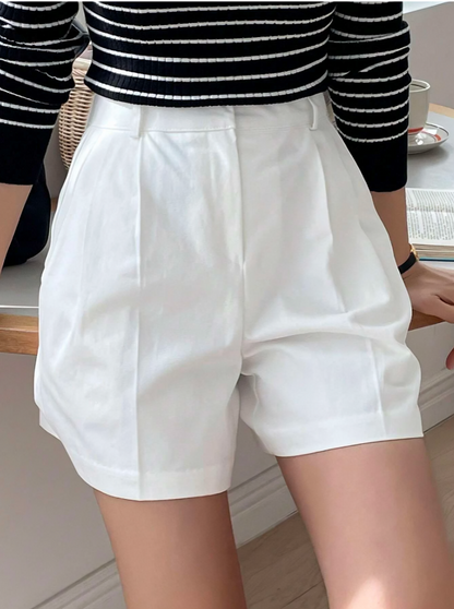 White Solid Wide-Leg Shorts