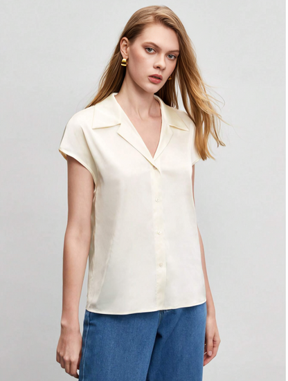 Beige Silky Button-Down Blouse