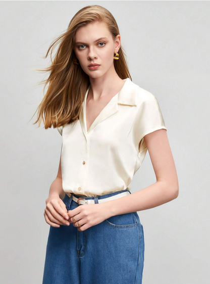 Beige Silky Button-Down Blouse