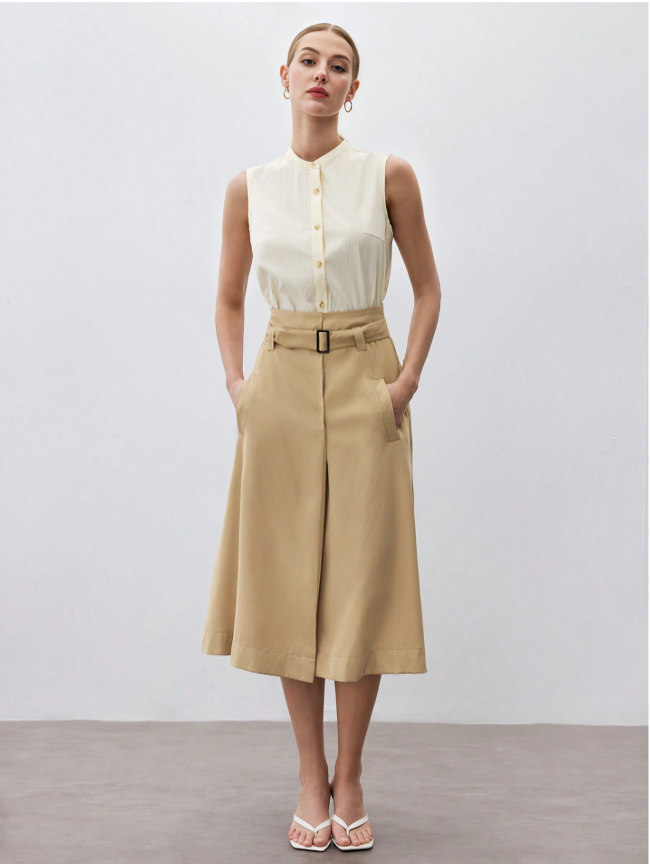 Beige Asymmetrical Pocket Bodycon Skirt