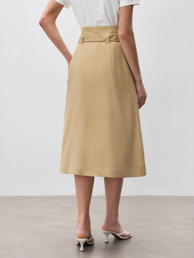 Beige Asymmetrical Pocket Bodycon Skirt