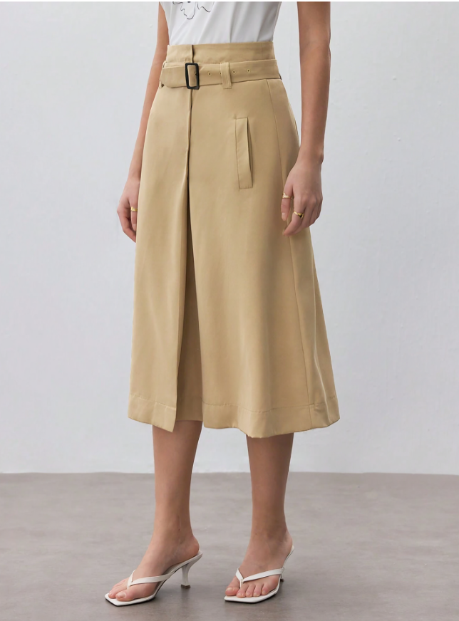 Beige Asymmetrical Pocket Bodycon Skirt