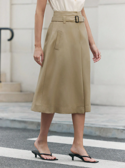 Beige Asymmetrical Pocket Bodycon Skirt