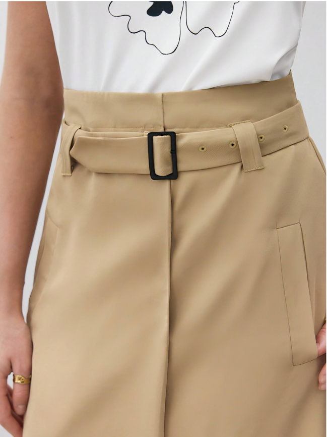 Beige Asymmetrical Pocket Bodycon Skirt