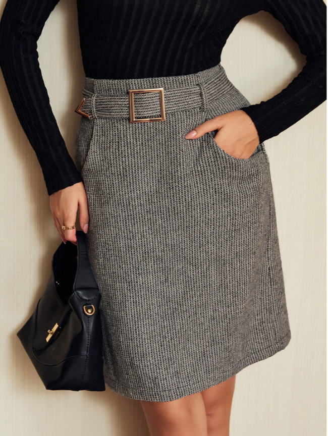 Gray Vintage Elegant Straight Tube Skirt