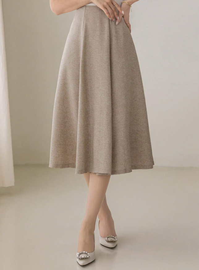 Beige High-Waist Solid Flare Skirt