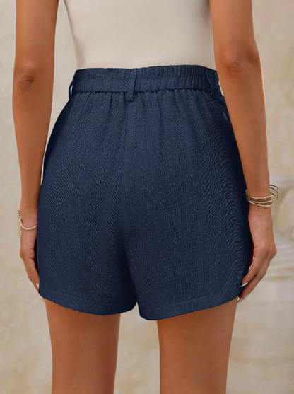 Navy Blue Classic Elegant Linen Shorts with Bamboo Knots