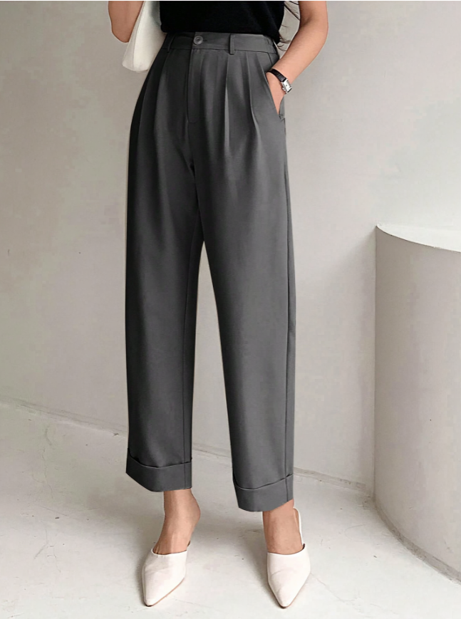 Dark Grey Casual Business Tapered Trousers