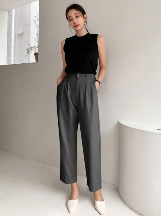 Dark Grey Casual Business Tapered Trousers