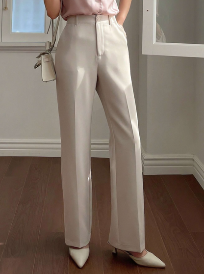 Apricot Plain Pocket Straight-Leg Pants