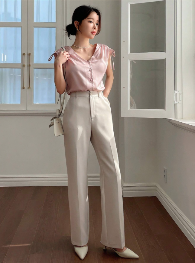 Apricot Plain Pocket Straight-Leg Pants