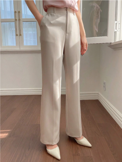 Apricot Plain Pocket Straight-Leg Pants