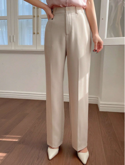 Apricot Plain Pocket Straight-Leg Pants