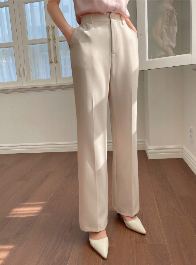 Apricot Plain Pocket Straight-Leg Pants