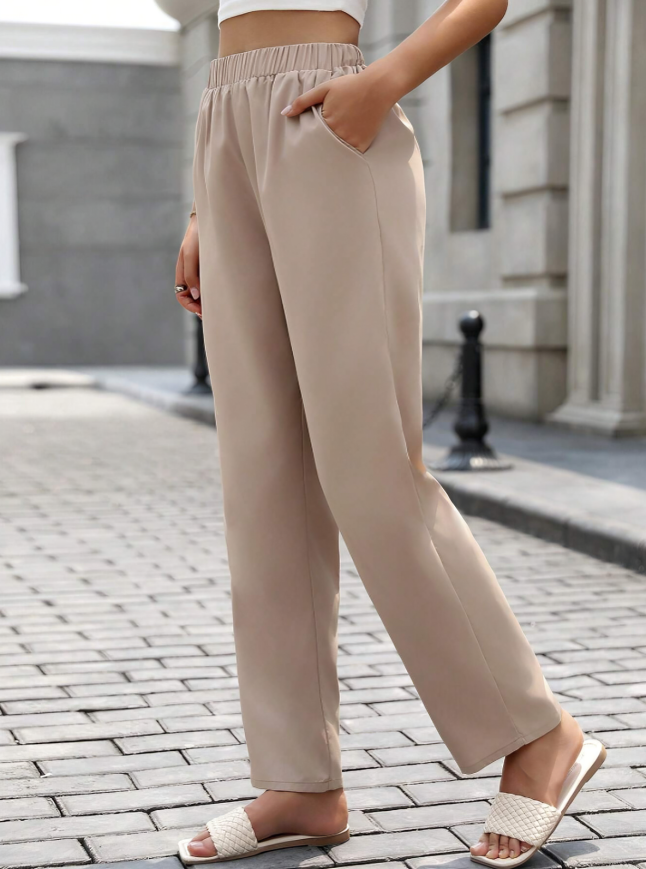 Khaki Casual Minimalist Tapered Pants