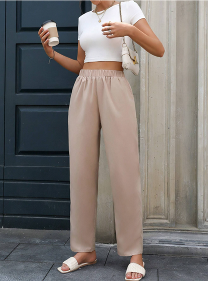 Khaki Casual Minimalist Tapered Pants