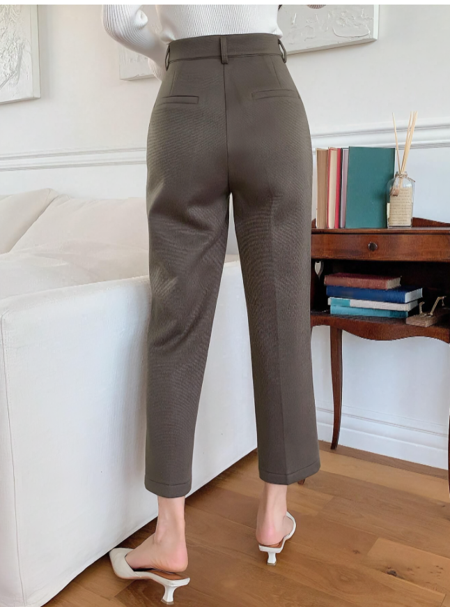 Coffee Brown Casual Straight-Leg Wide-Leg Pant