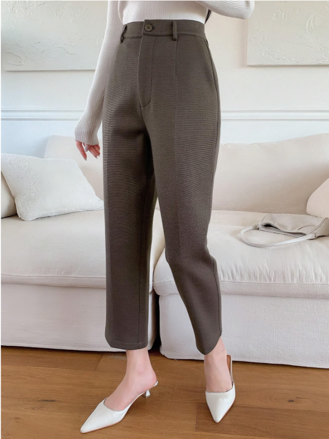 Coffee Brown Casual Straight-Leg Wide-Leg Pant