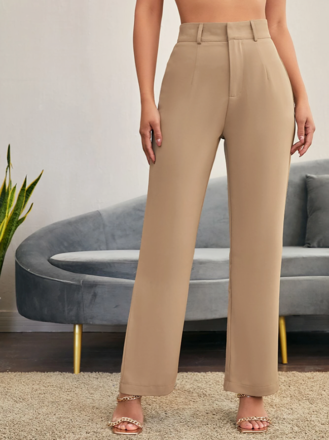 Khaki Essence Solid Straight-Leg Pants