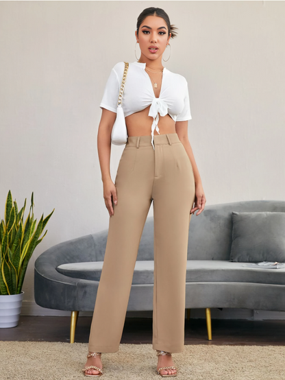 Khaki Essence Solid Straight-Leg Pants