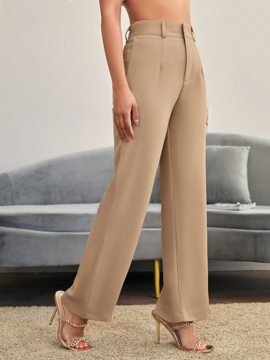 Khaki Essence Solid Straight-Leg Pants