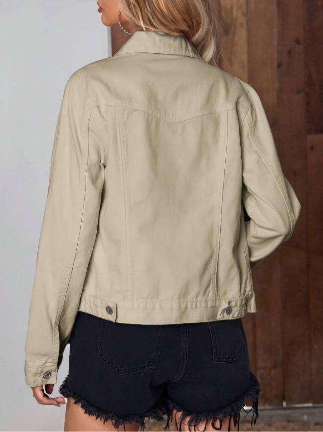 Khaki Frenchy Flap Pocket Button-Front Denim Jacket