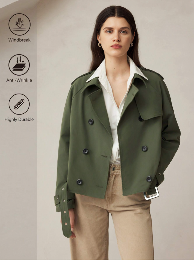 Army Green Classic Casual Double-Breasted Commuter Jacket