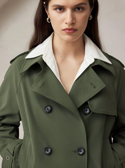 Army Green Classic Casual Double-Breasted Commuter Jacket