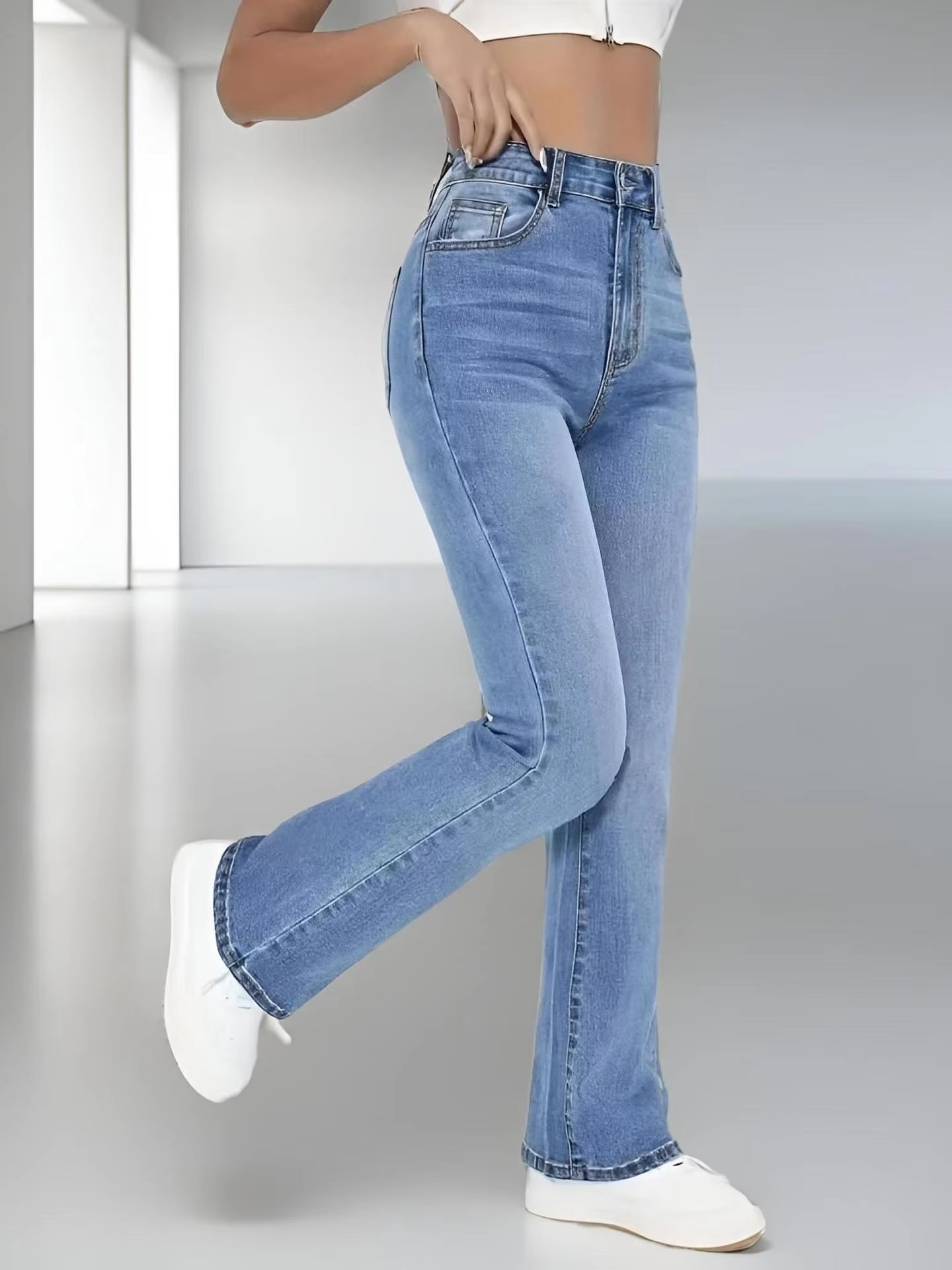 "Sculpt & Shine" Women's High-Waist Slimming Denim Trousers