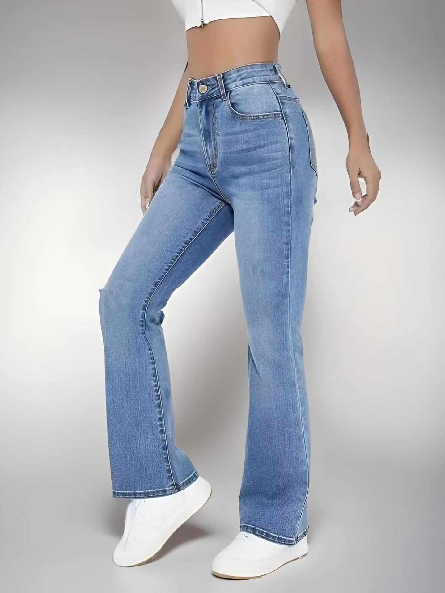 "Sculpt & Shine" Women's High-Waist Slimming Denim Trousers